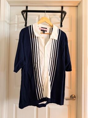 REPUBLIC CLOTHING Navy & Ivory Short-Sleeve Cardigan XL